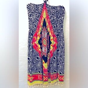 Pink and Black Off-Shoulder Strapless Sundress Resort Wear